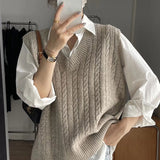 Autumn Twist Knitted Vest 2024 Outer Wear Loose Slimming Western Style Korean Style V-neck Top