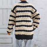 men fall outfits casual 2024 Autumn and Winter Women's Warm Cardigan Sweater Three-Dimensional Contrast Color Striped Woven Casual Coat