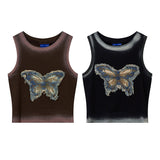 2000s fashion Tkpa American Hot Girl Style U-Neck Camisole Women's Summer Butterfly Patch Embroidered Retro Vest