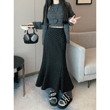 dress to impress outfits  plus Size Retro Polka Dot Fishtail Skirt Women's High Waist Slimming Sheath Woolen Mid-Length Half