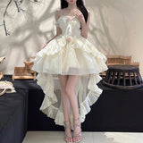 aesthetic halloween costumes Summer New Korean Style White Moonlight First Love Sense Niche Exquisite Waist Slimming Sling Tail Dress Short Skirt for Women