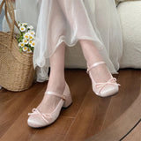 Wjczt New Spring Autumn Thick Heel Pink Shoes Elegant Bow Lolita Shoes College Girls High Heels Fashion Women Sandals