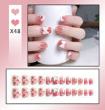 Wjczt 24Pcs/Box Sweet Short Round/Square Head False Nail Art Full Cover Detachable Artificial Fake Nails Ballerina Press on Nails Tips