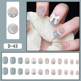 Wjczt 24pcs French Point Diamond Fake Nails Wearing Artificial Square Head Press On Acrylic Nail Art Pearl Patch Almond False Nails