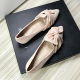 Wjczt Flat Shoes for Women Suede Velvet Spring Summer Casual Shoes Women Flats Bow Flower Pointed Scoop Shoes Slip on Size 33 34 43