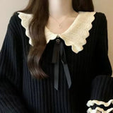 Wjczt Sweet Ruffles Women Sweaters Contrast Color Peter Pan Collar Sweet Pullovers Autumn Winter Korean Style Pull Femme