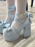 Wjczt Sweet Vintage Mary Janes Shoes Women Star Buckle Lolita Kawaii Platform Shoes Female Bow-knot Cute Designer Shoes Summer