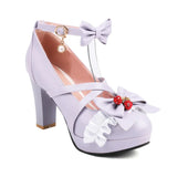 Wjczt 2025 Summer Ladies Platform Cute Bow Lace Princess Mary Jane Sweet Girls Lolita Shoes Party High Heel Buckle Women Pumps 31-43