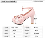 Wjczt 2025 Summer Ladies Platform Cute Bow Lace Princess Mary Jane Sweet Girls Lolita Shoes Party High Heel Buckle Women Pumps 31-43