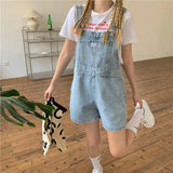 Wjczt Suspenders For Women Summer Denim Shorts Korean Style Wide Leg Jeans Pants Light Blue High Waisted Baggy Casual Fashion Shorts