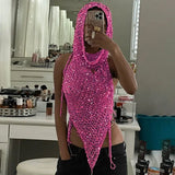 Wjczt Gold Sequin 2 Piece Knit Set Women Hooded Top and Shorts Trashy Y2k Streetwear Sexy Summer Rave Outfits Sets Two Piece Set