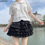 Wjczt Japanese Style Kawaii Lolita Mini Skirt Women Gothic High Waist Ruffle Tiered Skirts Sweet Girly Summer Harajuku Y2k Short Skirt