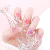 Wjczt 24P Nail Art Fake Nails Japanese Ballerina Press on Nails Set Diamond Streamer Flash Fly Butterfly Seamless Removable False Nail