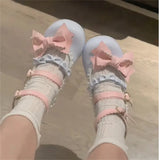 Wjczt Japanese Kawaii College Style Sweet Lolita Girls Shoes Mary Jane Dot Love Bowknot Round Head Loli 3-5cm PU Low Heel Shoes