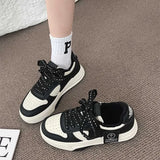 Wjczt Board Shoes Women's Sneakers New Muffin Thick Bottom Khaki Black White Color Matching Fashion Women's Shoes Casual Sports Shoes