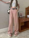 Wjczt Women Wide Leg Suit Pants High Waist Korean Style Pink Y2k Baggy Trousers Casual Gray Pants Office Elegant Ladies Chic