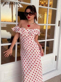 Wjczt  Polka Dot Ruffles Bandage Maxi Dress Women Off Shoulder Slim Elegant Party Dress Summer Beach Holiday Sundresses