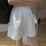 Wjczt White Cotton Linen Shorts Women's Sports Casual Pants 2024 Summer Thin Small Drawstring High Waist Loose Wide Leg Pants