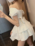 Wjczt White Sexy Backless Mini Dress Women Korean Fashion Casual Elegant Party Dress Female Ruffle Kawaii Lolita Party Y2k Dress