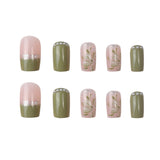 Wjczt 24Pcs/Set Press On Fake Nails Green Wearing Reusable False Nails Art Girls Ballerina Coffin Nail With Glue Full Cover Artificial