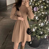 Wjczt Autumn Winter Women New Korean Twist Sweater Dress Female O-neck A-line Vestidos Ladies Long Sleeve Knit Dresses M301