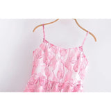 Wjczt Sweet Women Pink Floral Print Sexy Sling Mini Dress Sleeveless Female A-line Mini Summer Dresses Holiday Robe