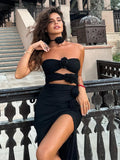 Wjczt Halter Neck Bodycon Elegant Dress Black Women Hollow Out Backless Club Mesh Party Dresses Maxi Floral Split Clothes Dress