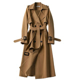 Wjczt England Double Breasted Trench Coat for Women Autumn Windbreaker Solid Color Turn Down Collar Lady Long Jacket With Belt