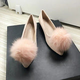 Wjczt Women Flats Furry Ball Sweet Flat Shoes for Women Spring Summer Casual Shoes Slip on Loafers Scoop Shoes Soft Sole Comfortable