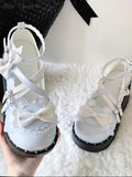 Wjczt Lolita Sweet Sandals Women Japanese Style Bow Lace Kawaii Mary Janes Shoes Buckle Design Round Toe Casual platform Shoes 2022