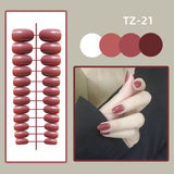 Wjczt 24Pcs/Set Long Round Head Bright Solid Color Press On Acrylic Nail Art Fake Nails Finished Wearing Manicure Reusable False Nails