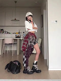 Wjczt 2024 Autumn Summer New Fashion Design Plaid Tassel Short Skirt High Waist Japan Popular Half Skirt Women's Skirt Pants