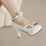 Wjczt 2025 Summer Ladies Platform Cute Bow Lace Princess Mary Jane Sweet Girls Lolita Shoes Party High Heel Buckle Women Pumps 31-43