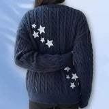 Wjczt Winter Midnight Navy Blue Knitted Cardigans Women Spring Y2k Casual Star Embroidery Single Breasted XS-5XL Sweaters