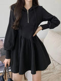 Wjczt 2025 spring Korean Style Zipper Hooded Dress Women Kpop Wrap Long Sleeve Mini Short Dresses Fashion New In