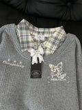 Wjczt Plaid Polo Shirt with Texture and a Collared Sweatshirt for Women Featuring an INS and Plush Korean Version