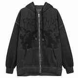 Wjczt    Y2k Harajuku Hoodies Women Autumn Winter Hip Hop Zipper Pocket Print Aesthetic Hooded Sweatshirts Female Goth Punk Jackets Coats