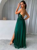 Wjczt Mesh Sequins V-neck Dress Women 2023 New Cocktail Party Dresses Backless Summer Maxi Long Bodycon Dress Elegant Dress