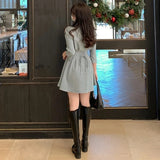 Wjczt Solid Mini Dress Women Folds Slim A Line Shirts Dress Office Lady Korean Elegant Long Sleeve Simple Casual Chic Vestidos New