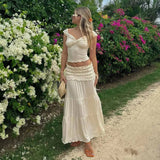 Wjczt Fashion Summer Outfits For Women Crop Top And Long Skirt 2 Piece Set Women Beach Holiday Outfit 2024 New In Matching Sets