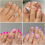 Wjczt 24P Fake Toenails With Glue French Line Glitter False Toe Nails Art Detachable Press On Toenails Acrylic Butterfly ToeNails Tips