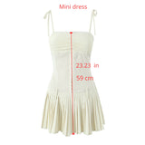 Wjczt Lovely A Line Summer Dress 2024 New Arrivals Cotton Blend Casual Beige Pleated Dress Mini Sexy Holiday Dress Women