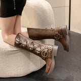 Wjczt Woman Boots Knee High Platform Elegant Low Heel Trend Punk Gothic New Rock Leather Fashion Women's Shoes Motorcycle Footwear