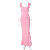 Wjczt Elegant Pink Sexy Bandage Backless Maxi Dress Summer Backless Outfits for Women Birthday Vestido Sun Dresses Chic Sexy Dress