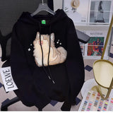 Wjczt 2024 Spring Winter Embroidery Cat Print Pullover Cute Cartoon Street Hoodies Women Men Loose Couples Clothes Versatile Top