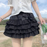 Wjczt Japanese Style Kawaii Lolita Mini Skirt Women Gothic High Waist Ruffle Tiered Skirts Sweet Girly Summer Harajuku Y2k Short Skirt