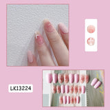 Wjczt 24Pcs/Box Sweet Short Round/Square Head False Nail Art Full Cover Detachable Artificial Fake Nails Ballerina Press on Nails Tips