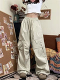 Wjczt Women Cargo Pants Vintage Y2k Oversized Trousers Baggy Korean Streetwear 90s Hippie Beige Pleated Joggers Hip Hop Style