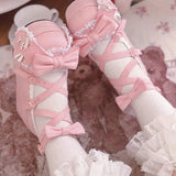 Wjczt Sweet Girls Lolita Cute Rabbit Ears Platform Shoes Cute Bowknot Monk Alice Flat Elevator Shoes Mary Janes