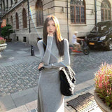 Wjczt Autumn Half Turtleneck Dress Women Korean Elegant Black Hepburn Style Midi Dress Y2K High Waist Long Sleeve Warm A Line Vestidos